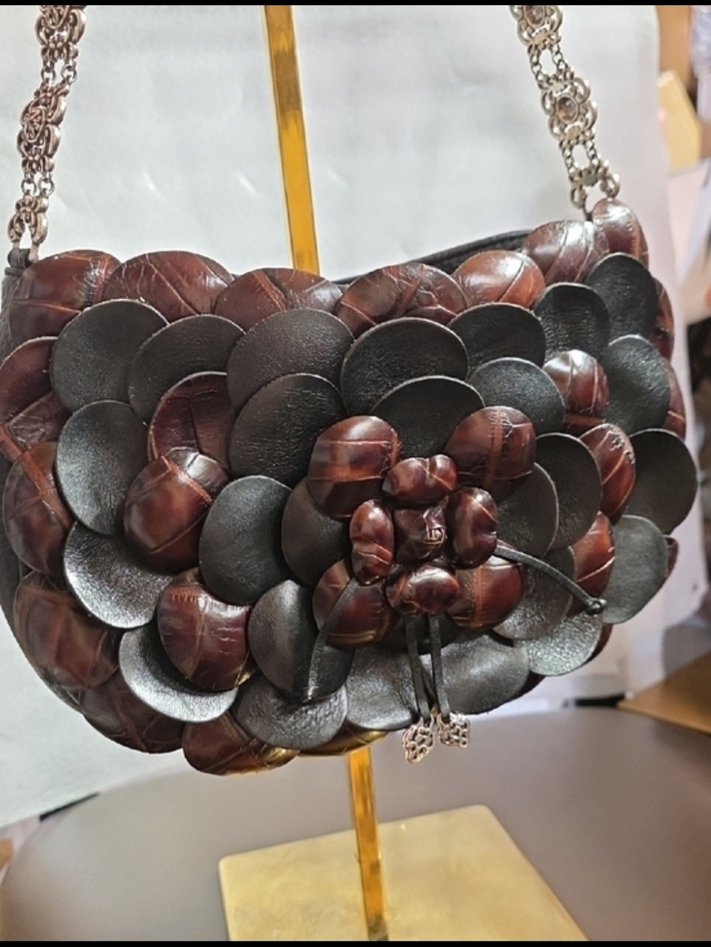 Brighton Rosalie shoulder bag with brown & black leather floral petal applique